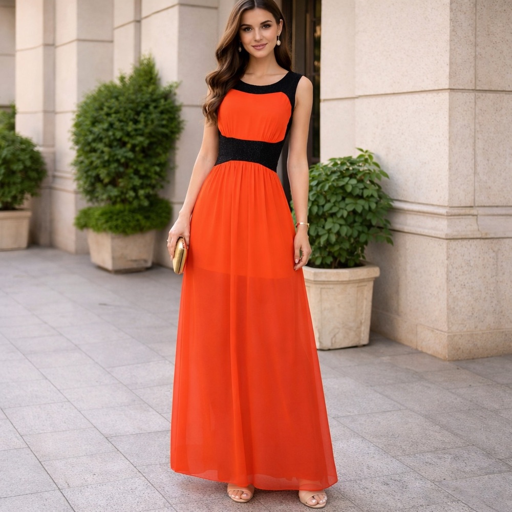 NWOT Enfocus Studio Red & Black Maxi Dress